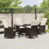 Set da Pranzo per Giardino con cuscino 5 pcs Marrone polyrattan