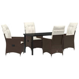 Set da Pranzo per Giardino con cuscino 5 pcs Marrone polyrattan