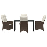 Set da Pranzo per Giardino con cuscino 5 pcs Marrone polyrattan