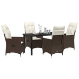 Set da Pranzo per Giardino con cuscino 5 pcs Marrone polyrattan