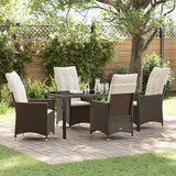 Set da Pranzo per Giardino con cuscino 5 pcs Marrone polyrattan