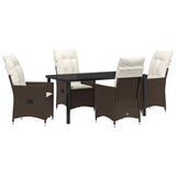 Set da Pranzo per Giardino con cuscino 5 pcs Marrone polyrattan