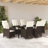 Set da Pranzo per Giardino con cuscino 7 pcs Marrone polyrattan
