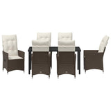 Set da Pranzo per Giardino con cuscino 7 pcs Marrone polyrattan