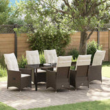Set da Pranzo per Giardino con cuscino 7 pcs Marrone polyrattan
