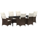 Set da Pranzo per Giardino con cuscino 7 pcs Marrone polyrattan