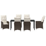 Set da Pranzo per Giardino con cuscino 7 pcs Marrone polyrattan