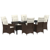 Set da Pranzo per Giardino con cuscino 7 pcs Marrone polyrattan
