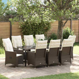 Set da Pranzo per Giardino con cuscino 9 pcs Marrone polyrattan