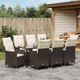 Set da Pranzo per Giardino con cuscino 9 pcs Marrone polyrattan