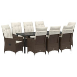 Set da Pranzo per Giardino con cuscino 9 pcs Marrone polyrattan