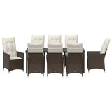 Set da Pranzo per Giardino con cuscino 9 pcs Marrone polyrattan
