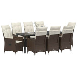 Set da Pranzo per Giardino con cuscino 9 pcs Marrone polyrattan