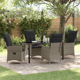 Set da Pranzo per Giardino con cuscino 5 pcs Grigio polyrattan