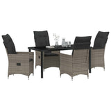 Set da Pranzo per Giardino con cuscino 5 pcs Grigio polyrattan