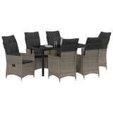 Set da Pranzo per Giardino con cuscino 7 pcs Grigio polyrattan