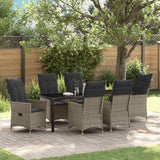 Set da Pranzo per Giardino con cuscino 7 pcs Grigio polyrattan
