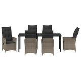 Set da Pranzo per Giardino con cuscino 7 pcs Grigio polyrattan