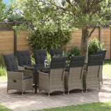 Set da Pranzo per Giardino con cuscino 9 pcs Grigio polyrattan