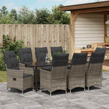 Set da Pranzo per Giardino con cuscino 9 pcs Grigio polyrattan