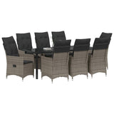 Set da Pranzo per Giardino con cuscino 9 pcs Grigio polyrattan