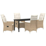 Set da Pranzo per Giardino con cuscino 5 pcs Beige polyrattan