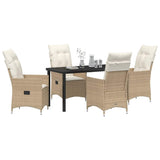 Set da Pranzo per Giardino con cuscino 5 pcs Beige polyrattan