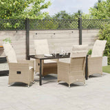 Set da Pranzo per Giardino con cuscino 5 pcs Beige polyrattan