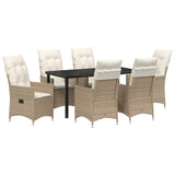 Set da Pranzo per Giardino con cuscino 7 pcs Beige polyrattan
