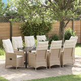 Set da Pranzo per Giardino con cuscino 9 pcs Beige polyrattan