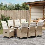 Set da Pranzo per Giardino con cuscino 9 pcs Beige polyrattan