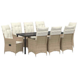 Set da Pranzo per Giardino con cuscino 9 pcs Beige polyrattan