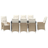 Set da Pranzo per Giardino con cuscino 9 pcs Beige polyrattan