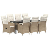 Set da Pranzo per Giardino con cuscino 9 pcs Beige polyrattan