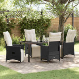 Set da Pranzo per Giardino con cuscino 5 pcs Nero polyrattan