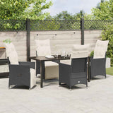 Set da Pranzo per Giardino con cuscino 5 pcs Nero polyrattan