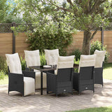 Set da Pranzo per Giardino con cuscino 7 pcs Nero polyrattan