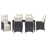 Set da Pranzo per Giardino con cuscino 7 pcs Nero polyrattan