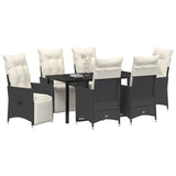 Set da Pranzo per Giardino con cuscino 7 pcs Nero polyrattan