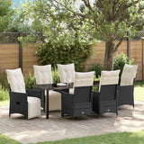 Set da Pranzo per Giardino con cuscino 7 pcs Nero polyrattan