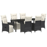 Set da Pranzo per Giardino con cuscino 7 pcs Nero polyrattan