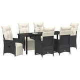 Set da Pranzo per Giardino con cuscino 7 pcs Nero polyrattan