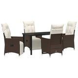 Set da Pranzo per Giardino con cuscino 5 pcs Marrone polyrattan
