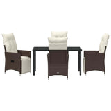 Set da Pranzo per Giardino con cuscino 5 pcs Marrone polyrattan