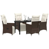 Set da Pranzo per Giardino con cuscino 5 pcs Marrone polyrattan