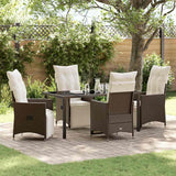 Set da Pranzo per Giardino con cuscino 5 pcs Marrone polyrattan