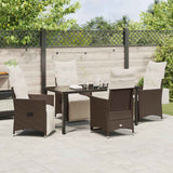 Set da Pranzo per Giardino con cuscino 5 pcs Marrone polyrattan