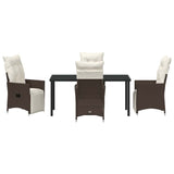 Set da Pranzo per Giardino con cuscino 5 pcs Marrone polyrattan