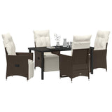 Set da Pranzo per Giardino con cuscino 5 pcs Marrone polyrattan