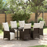 Set da Pranzo per Giardino con cuscino 7 pcs Marrone polyrattan